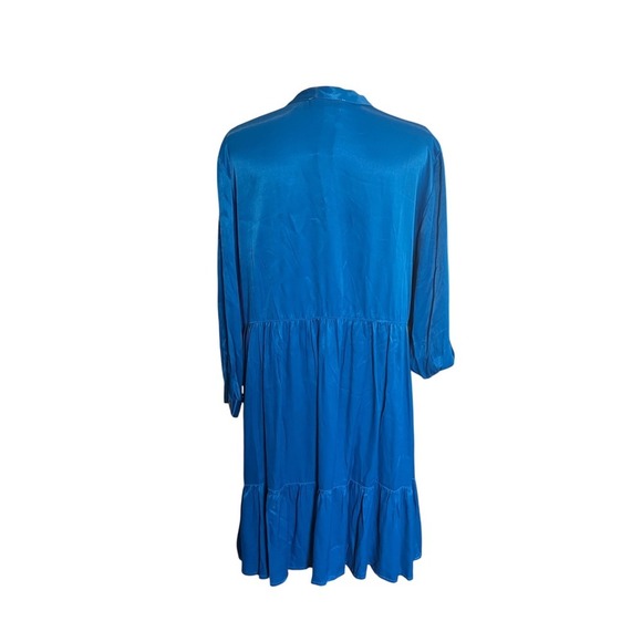 NWT Johnny Was Tiered Mandarin Collar Dress Long Sleeve Blue Large - Picture 5 of 8